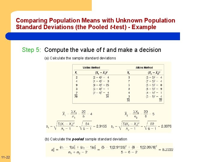 Comparing Population Means with Unknown Population Standard Deviations (the Pooled t-test) - Example Step