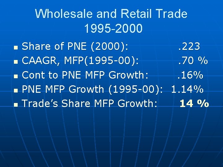 Wholesale and Retail Trade 1995 -2000 n n n Share of PNE (2000): .