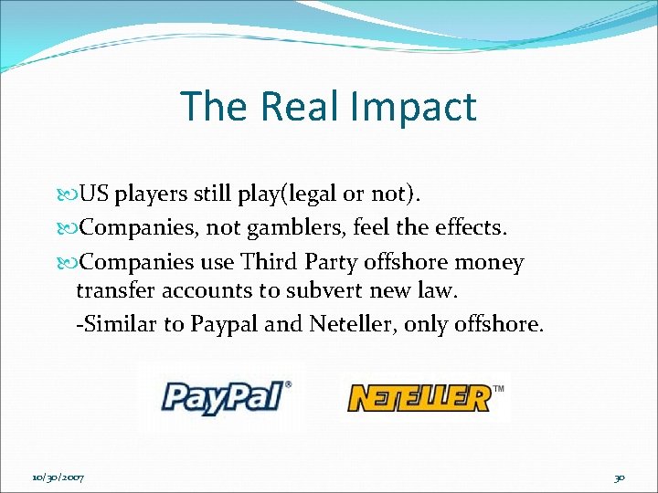 The Real Impact US players still play(legal or not). Companies, not gamblers, feel the