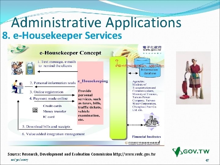 Administrative Applications 8. e-Housekeeper Services Source: Research, Development and Evaluation Commission http: //www. redc.