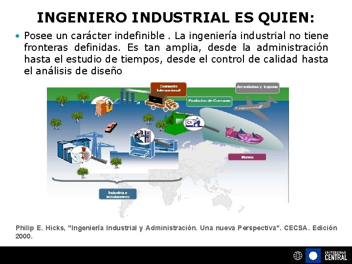 INGENIERO INDUSTRIAL ES QUIEN: Posee un carácter indefinible. La ingeniería industrial no tiene fronteras