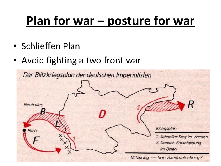 Plan for war – posture for war • Schlieffen Plan • Avoid fighting a