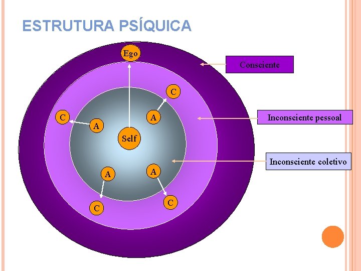 ESTRUTURA PSÍQUICA Ego Consciente C C A A Inconsciente pessoal Self Inconsciente coletivo A