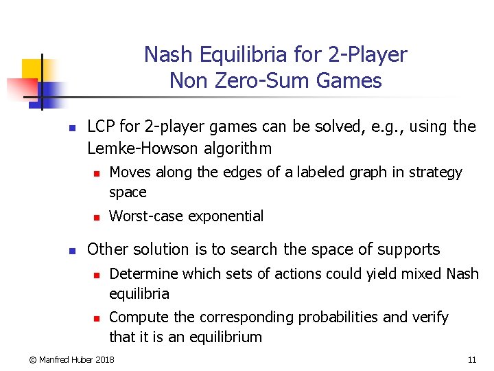 Nash Equilibria for 2 -Player Non Zero-Sum Games n LCP for 2 -player games