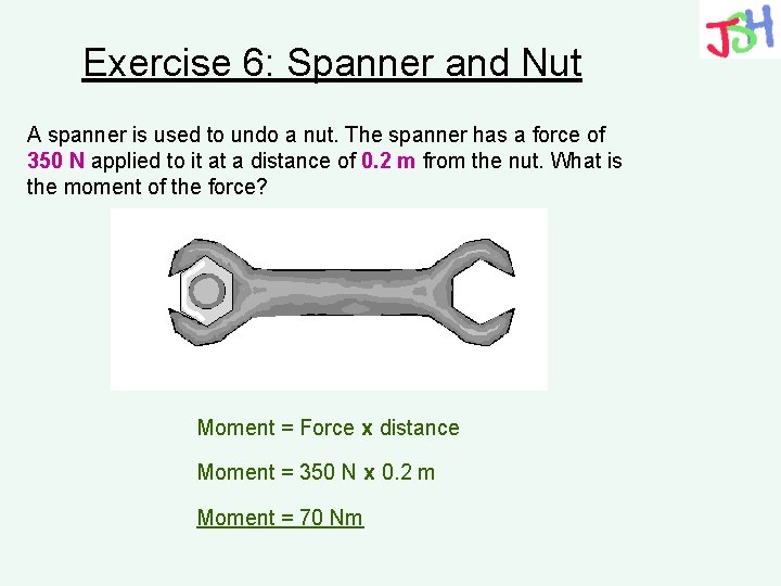 Exercise 6: Spanner and Nut A spanner is used to undo a nut. The