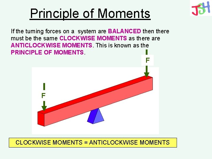 Principle of Moments If the turning forces on a system are BALANCED then there