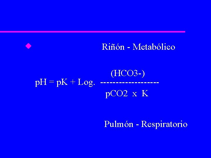 u Riñón - Metabólico (HCO 3 -) p. H = p. K + Log.