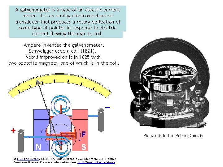 A galvanometer is a type of an electric current meter. It is an analog