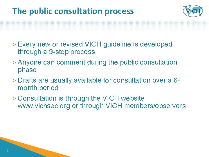 The public consultation process > Every new or revised VICH guideline is developed through
