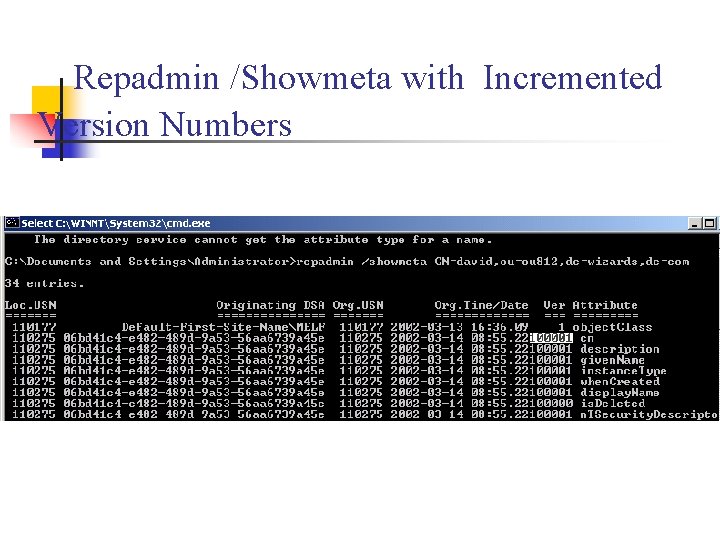 Repadmin /Showmeta with Incremented Version Numbers 