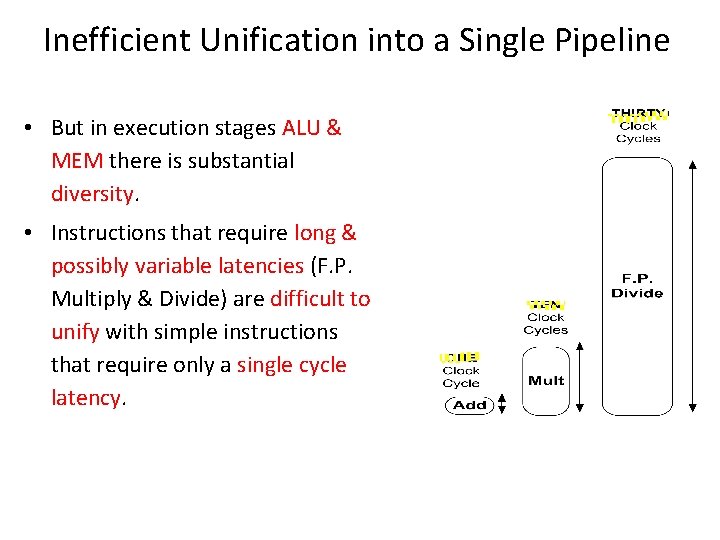 Inefficient Unification into a Single Pipeline • But in execution stages ALU & MEM Inefficient Unification into a Single Pipeline • But in execution stages ALU & MEM