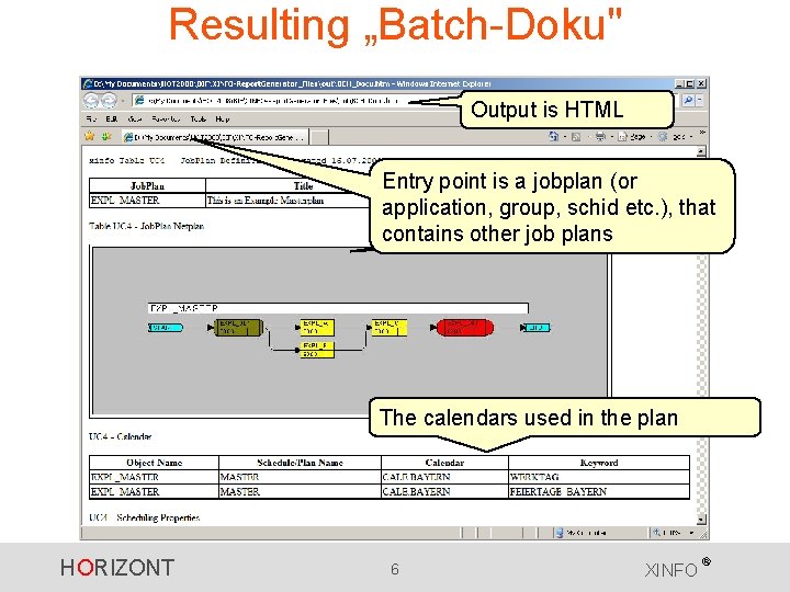 Resulting „Batch-Doku" Output is HTML Entry point is a jobplan (or Startpunkt ist ein