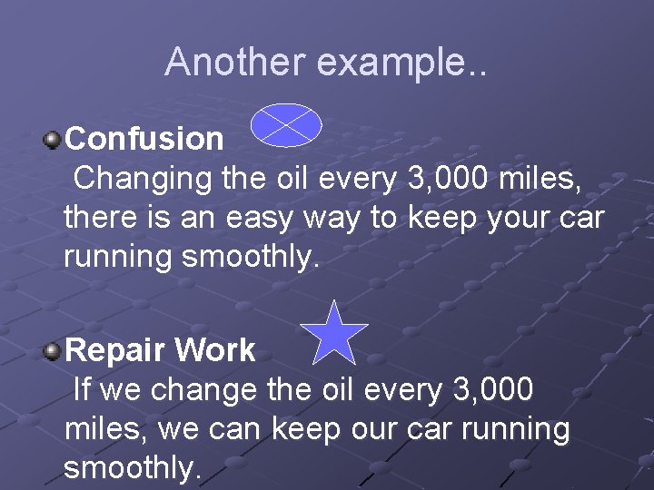 Another example. . Confusion Changing the oil every 3, 000 miles, there is an