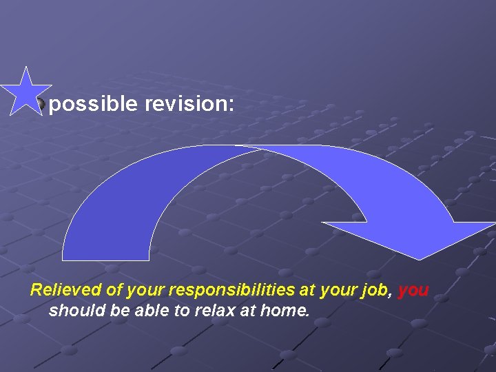 possible revision: Relieved of your responsibilities at your job, you should be able to