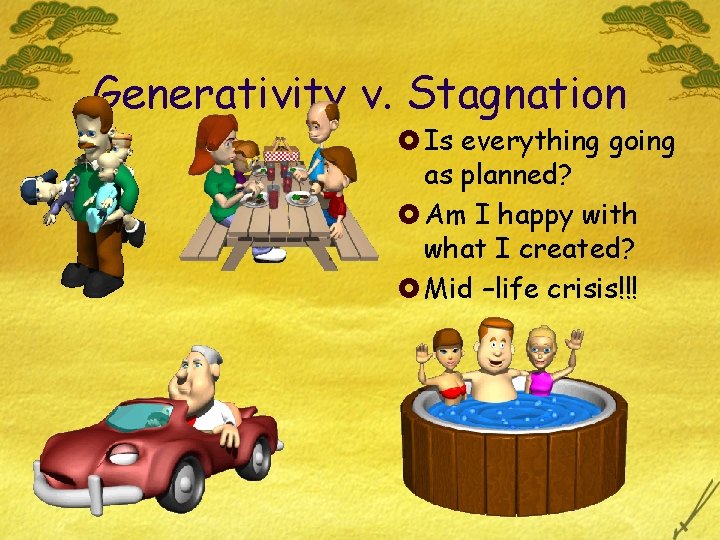 Generativity v. Stagnation £ Is everything going as planned? £ Am I happy with