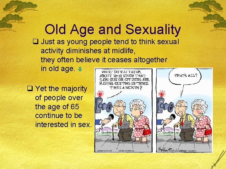 Old Age and Sexuality q Just as young people tend to think sexual activity