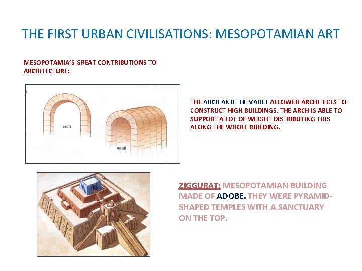 THE FIRST URBAN CIVILISATIONS: MESOPOTAMIAN ART MESOPOTAMIA’S GREAT CONTRIBUTIONS TO ARCHITECTURE: THE ARCH AND THE FIRST URBAN CIVILISATIONS: MESOPOTAMIAN ART MESOPOTAMIA’S GREAT CONTRIBUTIONS TO ARCHITECTURE: THE ARCH AND