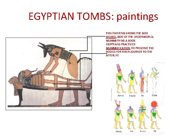 EGYPTIAN TOMBS: paintings THIS PAINTING SHOWS THE GOD ANUBIS, GOD OF THE UNDERWORLD, MUMMIFYING EGYPTIAN TOMBS: paintings THIS PAINTING SHOWS THE GOD ANUBIS, GOD OF THE UNDERWORLD, MUMMIFYING