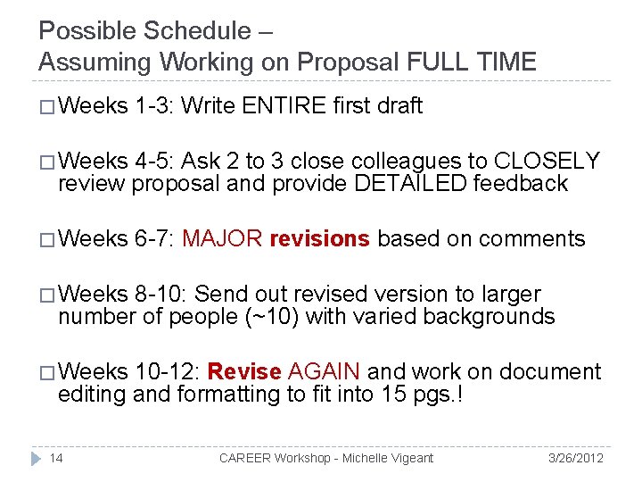 Possible Schedule – Assuming Working on Proposal FULL TIME � Weeks 1 -3: Write