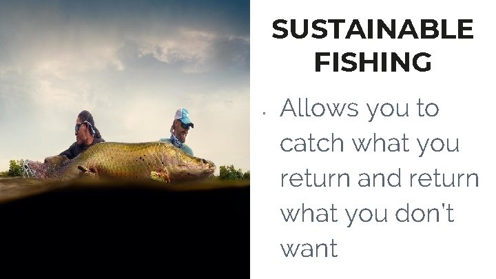 SUSTAINABLE FISHING ▫ Allows you to catch what you return and return what you
