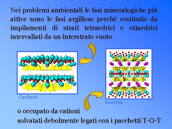 Nei problemi ambientali le fasi mineralogiche più attive sono le fasi argillose perché costituite