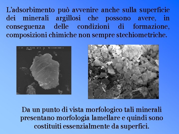 L’adsorbimento può avvenire anche sulla superficie dei minerali argillosi che possono avere, in conseguenza