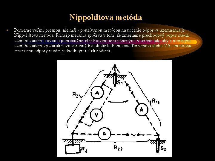 Nippoldtova metóda • Pomerne veľmi presnou, ale málo používanou metódou na určenie odporov uzemnenia