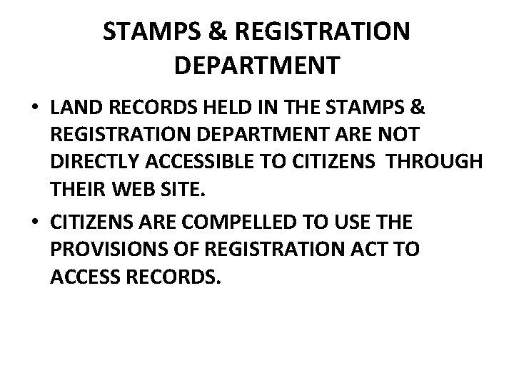 STAMPS & REGISTRATION DEPARTMENT • LAND RECORDS HELD IN THE STAMPS & REGISTRATION DEPARTMENT