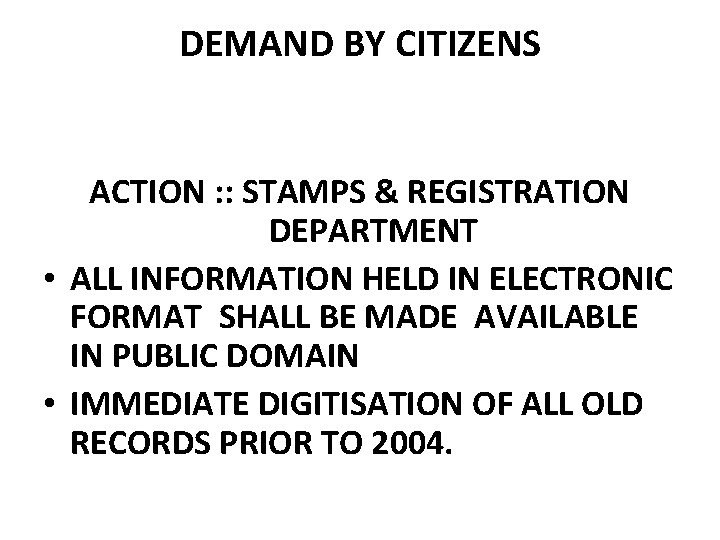 DEMAND BY CITIZENS ACTION : : STAMPS & REGISTRATION DEPARTMENT • ALL INFORMATION HELD