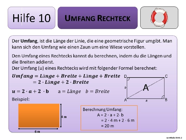 Hilfe 10 UMFANG RECHTECK A 4 m 6 m Lerntheke OER 5. 2 
