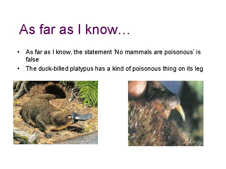 As far as I know… • As far as I know, the statement ‘No