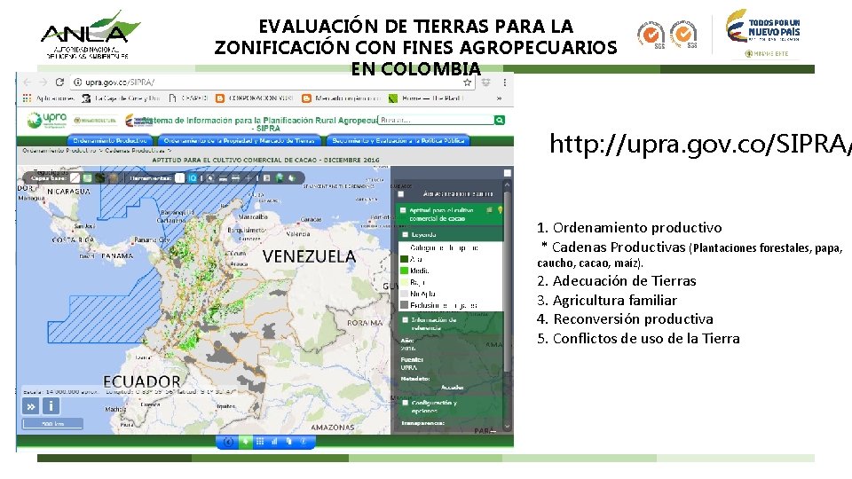 EVALUACIÓN DE TIERRAS PARA LA ZONIFICACIÓN CON FINES AGROPECUARIOS EN COLOMBIA http: //upra. gov.