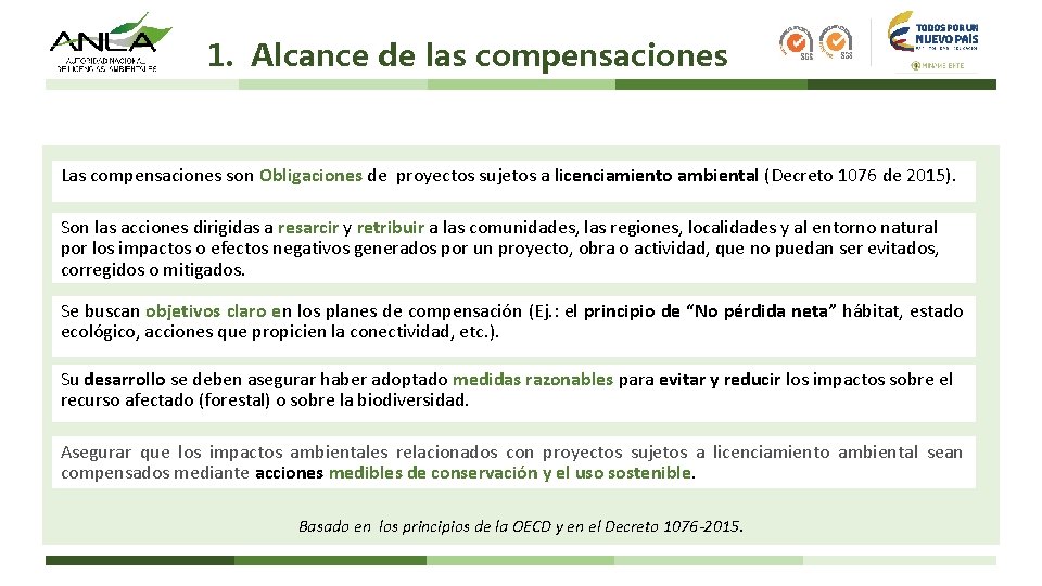1. Alcance de las compensaciones Las compensaciones son Obligaciones de proyectos sujetos a licenciamiento