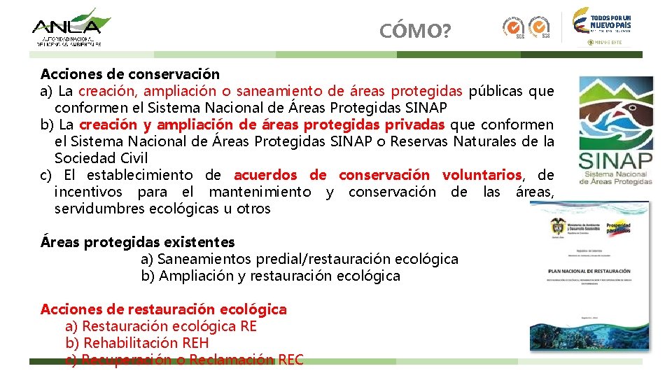 CÓMO? Acciones de conservación a) La creación, ampliación o saneamiento de áreas protegidas públicas