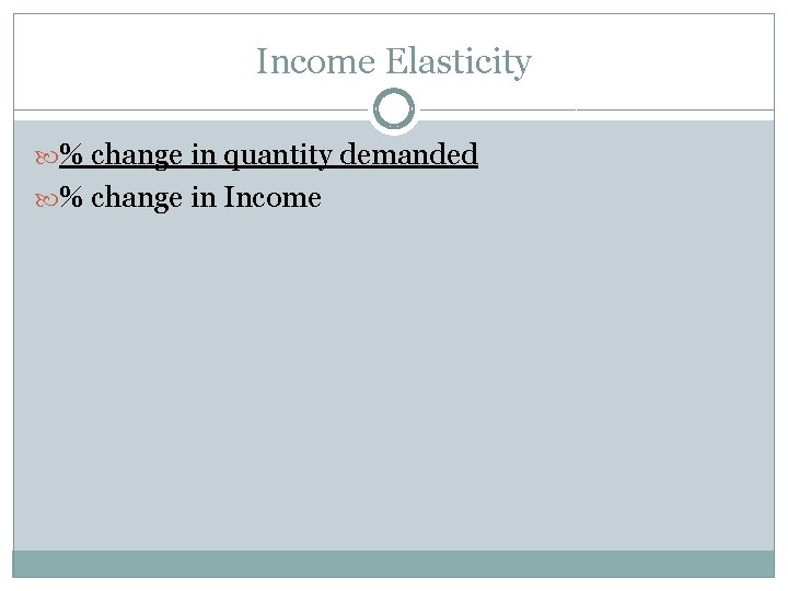 Income Elasticity % change in quantity demanded % change in Income 