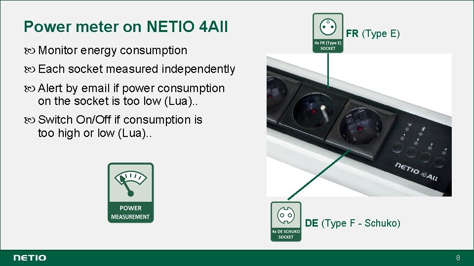 Power meter on NETIO 4 All FR (Type E) Monitor energy consumption Each socket