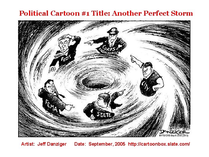 Political Cartoon #1 Title: Another Perfect Storm Artist: Jeff Danziger Date: September, 2005 http: