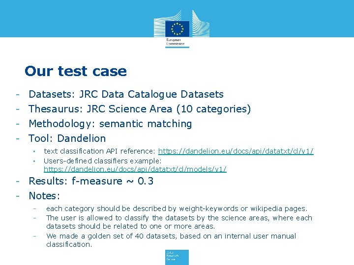 Our test case - Datasets: JRC Data Catalogue Datasets Thesaurus: JRC Science Area (10 Our test case - Datasets: JRC Data Catalogue Datasets Thesaurus: JRC Science Area (10