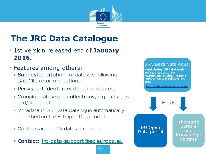 The JRC Data Catalogue • 1 st version released end of January 2016. • The JRC Data Catalogue • 1 st version released end of January 2016. •