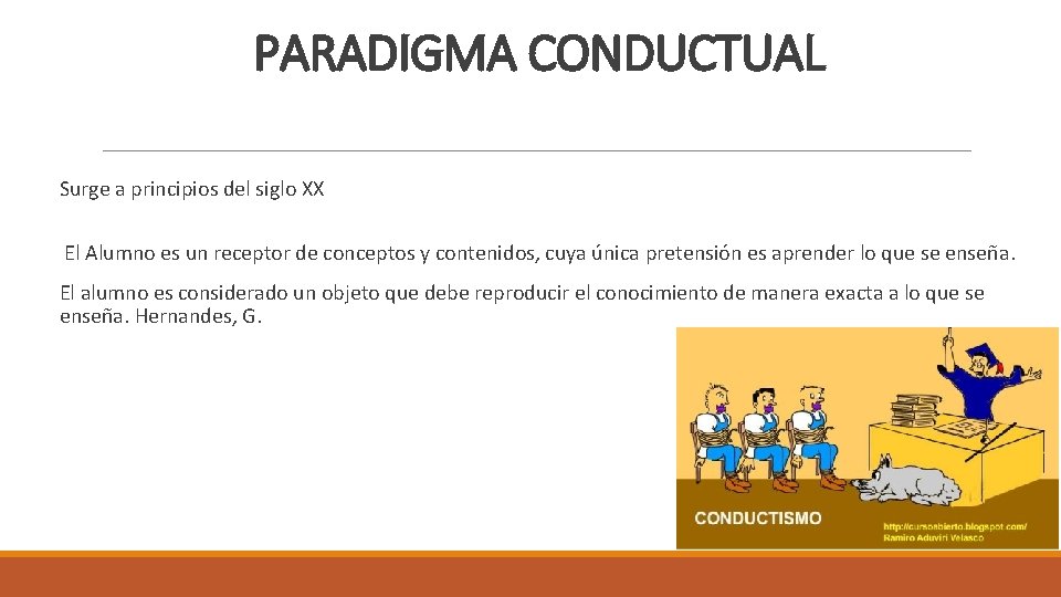 PARADIGMA CONDUCTUAL Surge a principios del siglo XX El Alumno es un receptor de