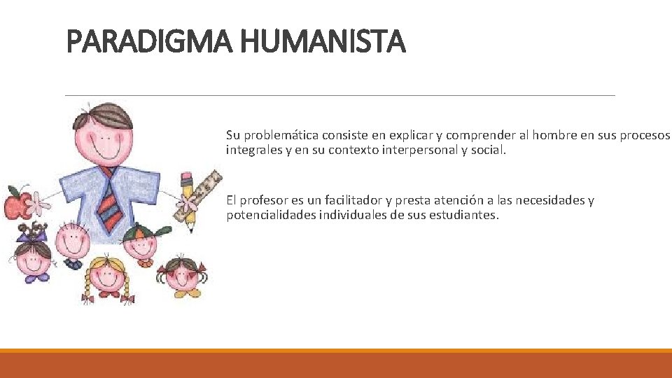 PARADIGMA HUMANISTA Su problemática consiste en explicar y comprender al hombre en sus procesos