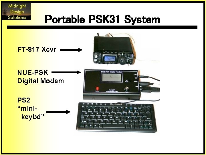 Portable PSK 31 System FT-817 Xcvr NUE-PSK Digital Modem PS 2 “minikeybd” 
