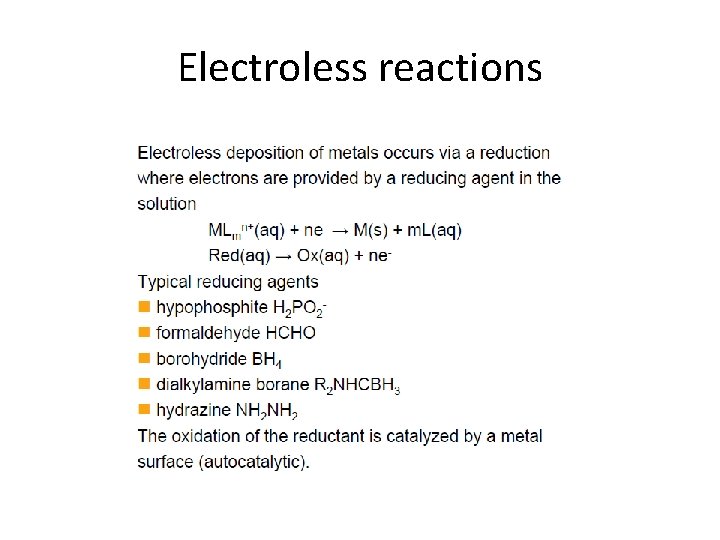 Electroless reactions 