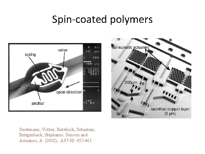 Spin-coated polymers Seidemann, Volker; Butefisch, Sebastian; Buttgenbach, Stephanus. Sensors and Actuators, A (2002), A