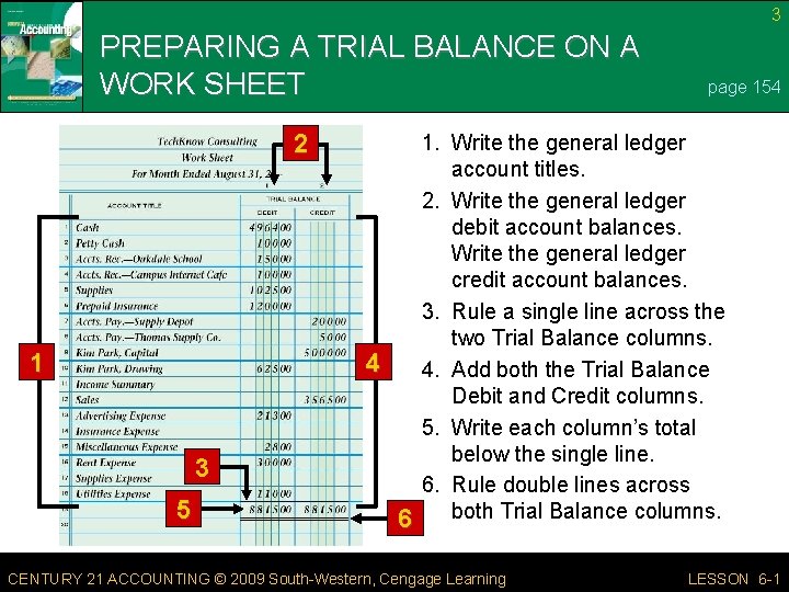 3 PREPARING A TRIAL BALANCE ON A WORK SHEET 2 1 4 3 5