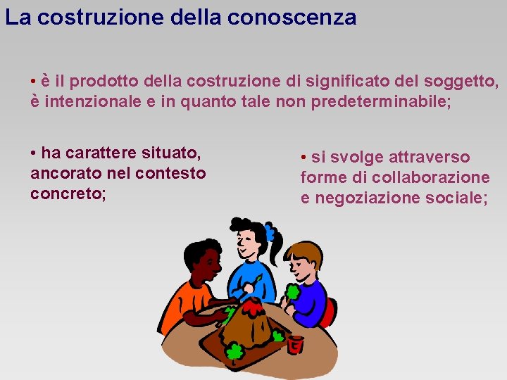 La costruzione della conoscenza • è il prodotto della costruzione di significato del soggetto,