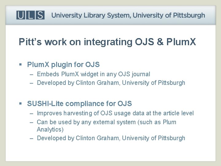 Pitt’s work on integrating OJS & Plum. X § Plum. X plugin for OJS