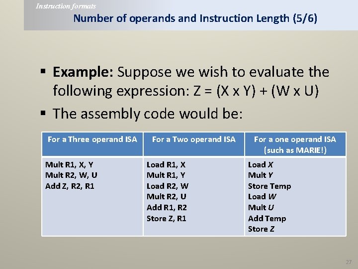 Instruction formats Number of operands and Instruction Length (5/6) § Example: Suppose we wish