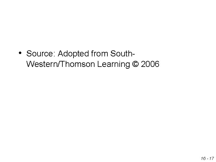 • Source: Adopted from South. Western/Thomson Learning © 2006 16 - 17 • Source: Adopted from South. Western/Thomson Learning © 2006 16 - 17