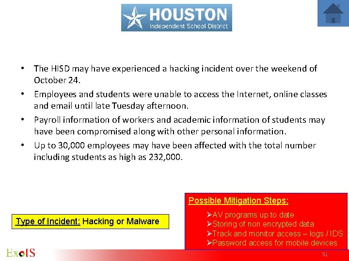 • The HISD may have experienced a hacking incident over the weekend of • The HISD may have experienced a hacking incident over the weekend of